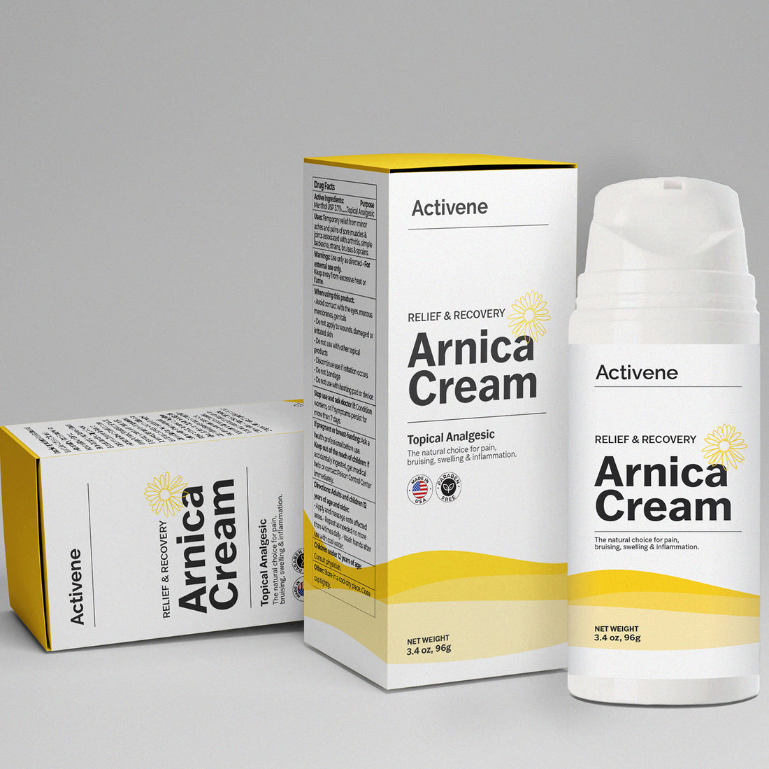 Activene Arnica Cream - For Pain, Bruising, Swelling & Inflammation - Maximum Strength - Powerful Anti Inflammatory Formulation - Cooling Sensation - Relief & Recovery 3.4oz